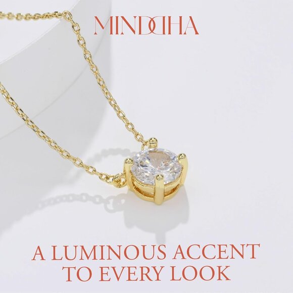 Yellow Gold 18in +3in Extension Crystal Solitaire Pendant Necklace for Women - Picture 8 of 8